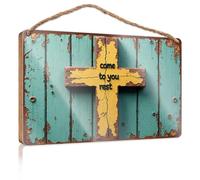 Funny Home Sign Rustic Cross With 'Come To You Rest' Message On Weathered Wood Ba Wooded Sign Office Decor Bar Signs For Man Cave(20X30CM)
