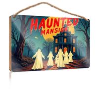 Funny Home Sign Spooky Ghosts Haunt The Mansion Under A Full Moon Wooded Sign Office Door Signs Personalized Restroom Decor(20X30CM)