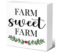 Funny Homewarming Wood Block Signs,Farm Sweet Farm Wooden Box Sign for Home Shelf Bedroom Tabletop Desk Decor,Rustic Farmhouse Sign Decor 5x5 Inch