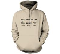 Funny Hoodie for Teen All I Need In Life Food Sleep WIFI Unisex Adults and Kids Hoodie Adulting Teenager WFH Computer Internet Hoody Age 12/13-36'' Camel Beige