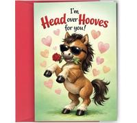 Funny Horse Birthday Card - I'm Head over Hooves for You red rose #2017
