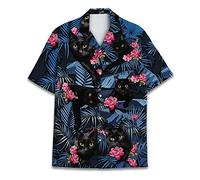 Funny Horse Hawaiian Shirts for Men Women, Love Horse Racing Hawaiian Summer Short-Sleeve Casual Relaxed-Fit Button-Down, Cat 04, Medium
