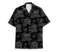 Funny Horse Hawaiian Shirts for Men Women, Love Horse Racing Hawaiian Summer Short-Sleeve Casual Relaxed-Fit Button-Down, Skull 01, XXXXL