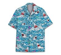 Funny Horse Hawaiian Shirts for Men Women, Love Horse Racing Hawaiian Summer Short-Sleeve Casual Relaxed-Fit Button-Down, Shark 1, Large