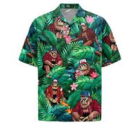 Funny Horse Hawaiian Shirts for Men Women, Love Horse Racing Hawaiian Summer Short-Sleeve Casual Relaxed-Fit Button-Down, Bigfoot 3, Medium