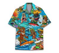 Funny Horse Hawaiian Shirts for Men Women, Love Horse Racing Hawaiian Summer Short-Sleeve Casual Relaxed-Fit Button-Down, Tiki 2, Large