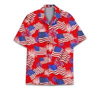 Funny Horse Hawaiian Shirts for Men Women, Love Horse Racing Hawaiian Summer Short-Sleeve Casual Relaxed-Fit Button-Down, American Flag 1, XL