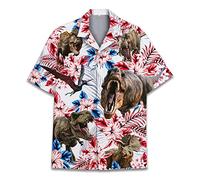 Funny Horse Hawaiian Shirts for Men Women, Love Horse Racing Hawaiian Summer Short-Sleeve Casual Relaxed-Fit Button-Down, Dinosaur, 5XL