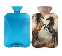 Funny Horse Hot Water Bottle with Cover, Horse Animals 2L Hot Water Bag for Pain Relief, Neck Soft and Shoulder, Hand Feet Warmer, Hot and Cold Compress for Adult Kids
