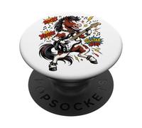 Funny Horse Pony Piebald Playing Electric Guitar PopSockets Adhesive PopGrip