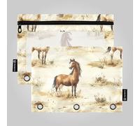 Funny Horse Wasteland Binder Pocket Fabric Pencil Case for 3 Rings Folders with Waterproof for School Storage Container