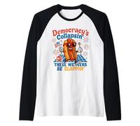 Funny Hot Dog Democracy's Collapsing 4th July Raglan Baseball Tee