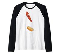 Funny Hot Dog Jumping Into Bun Diving July 4th BBQ Food Raglan Baseball Tee