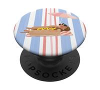 Funny Hot Dog Summer Wiener Dog Aesthetic Pink Blu Stripes PopSockets Adhesive PopGrip