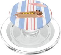 Funny Hot Dog Summer Wiener Dog Aesthetic Pink Blu Stripes PopSockets PopGrip for MagSafe