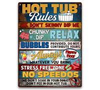 Funny Hot Tub Rules Sign - 9x11 Aluminum Metal Wall Plaque, Durable and Weatherproof with Pre-Drilled Holes for Jacuzzi, Spa, Pool, Outdoor Area