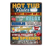 Funny Hot Tub Rules Sign - Hot Tubs Fun Accessories For Adults And Decor Outdoor, Wall, Pool, Spa Metal Sign Rust Free 8x12 inch, Pre-Drilled Holes, Weather Resistant