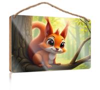 Funny House Decor A Cute Squirrel Sitting On A Tree Branch in A Forest Mancave Signs and Decor Fall Porch Sign(15X28CM)