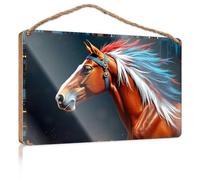 Funny House Decor A Horse with Red, White, and Blue Mane Mancave Signs and Decor Fall Porch Sign(15X28CM)