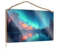 Funny House Decor Aurora Borealis Over The Lake Wooden Sign Front Porch Fall Decor Porch Signs Outdoor(23X35CM)