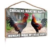 Funny House Decor Chickens Make Me Happy. Humans My Head Hurt Mancave Signs and Decor Fall Porch Sign(20X30CM)