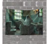 Funny House Decor Ghost Reading Newspaper In Haunted Bathroom Tapestry Sports Bar Decor Room Decore(75X100CM)