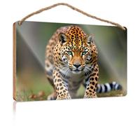 Funny House Decor Leopard in The Wild: A Majestic Stroll Wooden Sign Restroom Decor Signs for Kitchen(20X30CM)
