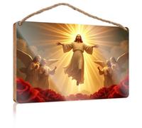 Funny House Decor Radiant Figure Surrounded By Angels, with Roses in The Foreground Mancave Signs and Decor Fall Porch Sign(20X30CM)