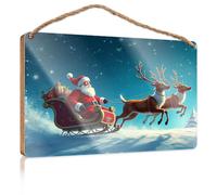 Funny House Decor Santa Claus Flies On A Sleigh Pulled By Reindeer Mancave Signs and Decor Fall Porch Sign(20X30CM)