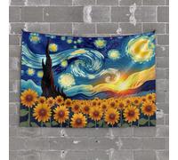 Funny House Decor Sunflowers Under The Swirling Starry Sky Tapestry Man Cave Decor and Accessories Funny Tapestry(100X150CM)