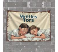 Funny House Decor Sweet Dreams: A Wholesome Bedtime Scene with Two Children Tapestry Garage Accessories for Man Cave Home Decor for Men(75X100CM)