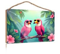 Funny House Decor Two Colorful Birds Wearing Sunglasses On A Tropical Branch Mancave Signs and Decor Fall Porch Sign(23X35CM)