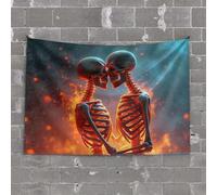 Funny House Decor Two Skeletons in Love Glowing with Fiery Passion Tapestry Cool Room Accessories for Teens Boys Man CABE Deco(100X150CM)