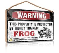 Funny House Decor Warning This Property Is Protected By A Highly Trained Frog Wooden Sign Bedroom Decorations Door Sign For Front Door Outsi(15X28CM)