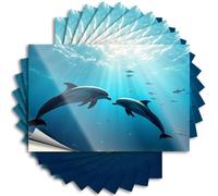 Funny House Labels Cute Bumper - Vinyl Wall Art Two Dolphins Swimming Underwater with Sunlight Beams Shining Down.: Fade Resistant Custom Stickers for Cars(20X30CM-1Pcs)