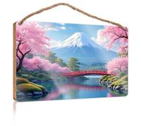 Funny House Signs Cherry Blossoms and Mount Fuji Reflections Wooden Sign Door Hanging Decoration Restroom Decor(15X28CM)
