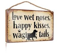 Funny House Signs Love for Wet Noses, Happy Kisses, Wagging Tails Wooden Sign Door Hanging Decoration Restroom Decor(23X35CM)