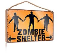 Funny House Signs Zombie Shelter Sign: A Warning for The Living Wooden Sign Door Hanging Decoration Restroom Decor(15X28CM)