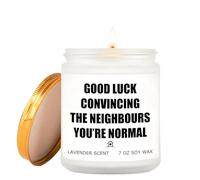 Funny Housewarming Candle Gift - Lavender Scented Candle with Good Luck Neighbours Message, Hand Poured New Home Gifts for Couples, Friends, Colleagues, Moving in Present