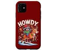 Funny Howdy Christmas Raccoon Cowboy Riding Reindeer Case for iPhone 11