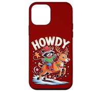 Funny Howdy Christmas Raccoon Cowboy Riding Reindeer Case for iPhone 12 mini