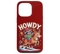 Funny Howdy Christmas Raccoon Cowboy Riding Reindeer Case for iPhone 13 Pro
