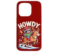 Funny Howdy Christmas Raccoon Cowboy Riding Reindeer Case for iPhone 15 Pro
