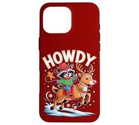 Funny Howdy Christmas Raccoon Cowboy Riding Reindeer Case for iPhone 16 Pro Max
