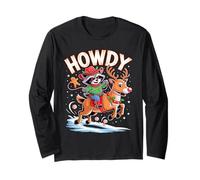 Funny Howdy Christmas Raccoon Cowboy Riding Reindeer Long Sleeve T-Shirt