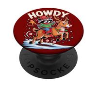 Funny Howdy Christmas Raccoon Cowboy Riding Reindeer PopSockets Adhesive PopGrip
