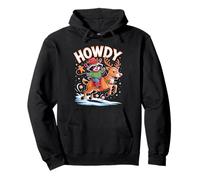 Funny Howdy Christmas Raccoon Cowboy Riding Reindeer Pullover Hoodie