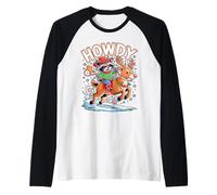 Funny Howdy Christmas Raccoon Cowboy Riding Reindeer Raglan Baseball Tee