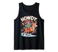 Funny Howdy Christmas Raccoon Cowboy Riding Reindeer Tank Top