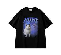 Funny Huh Meme Cat T-Shirt Joke Prank Gag Goofy Ahh Silly Cats Saying Graphic Tees Black/White Shirts